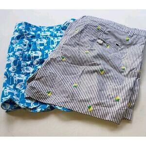 Lot of 2 Crown & Ivy Women's Shorts Sz 14 Blue Pinstripe Elephant Monkey Scallop